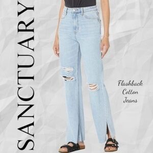 SANCTUARY Flashback Wide-Leg Ripped Cotton Jeans in Super Fade Cruze NWT/32